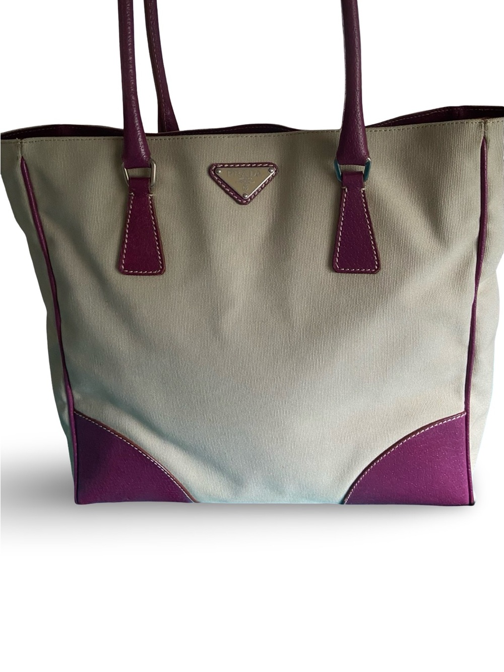 PRADA Canvas and Leather Canapa Tote